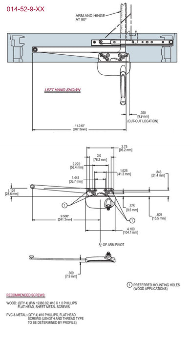 WRS Truth Hardware Ellipse Single Arm Operator - 9-1/2" Left Hand