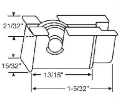 WRS 1-5/32" Sliding Window Roller & Housing - Nylon Housing, Metal Wheel