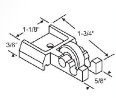 WRS 1-3/4" Sliding Window Roller & Housing - White Nylon, Brass-Coated Metal