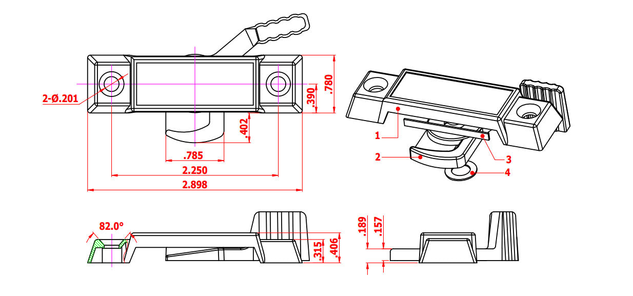 WRS 2-1/4" Sweep Lock - Black