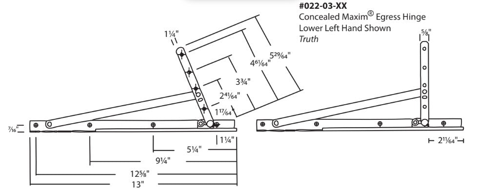 WRS Truth 13" Steel Concealed Maxim Egress Hinge  -  Lower Left Hand