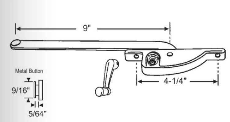 WRS 9" Left or Right Hand Face Mounted Casement Operator and Handle Set - Aluminum
