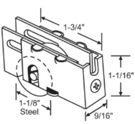 WRS 1-3/4" Patio Door Roller - Steel Wheel