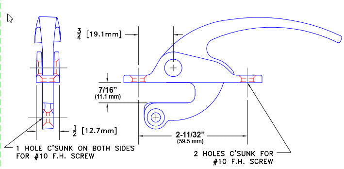 WRS Countersunk 2 Point Lower Casement Locking Handle - White Bronze