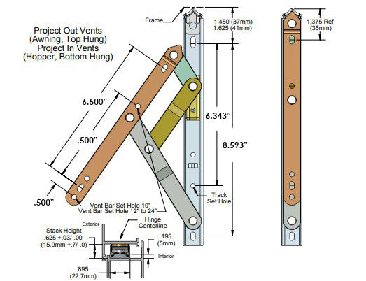 WRS 10" Stainless Steel Series 2000 4-Bar Projection Hinge