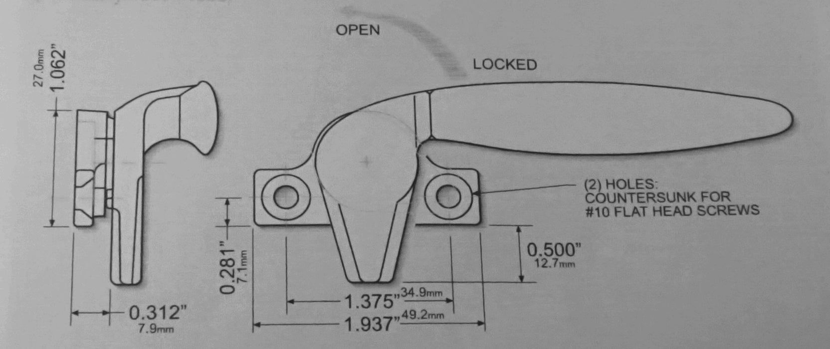 WRS White Bronze Cam Handle - Left or Right Hand