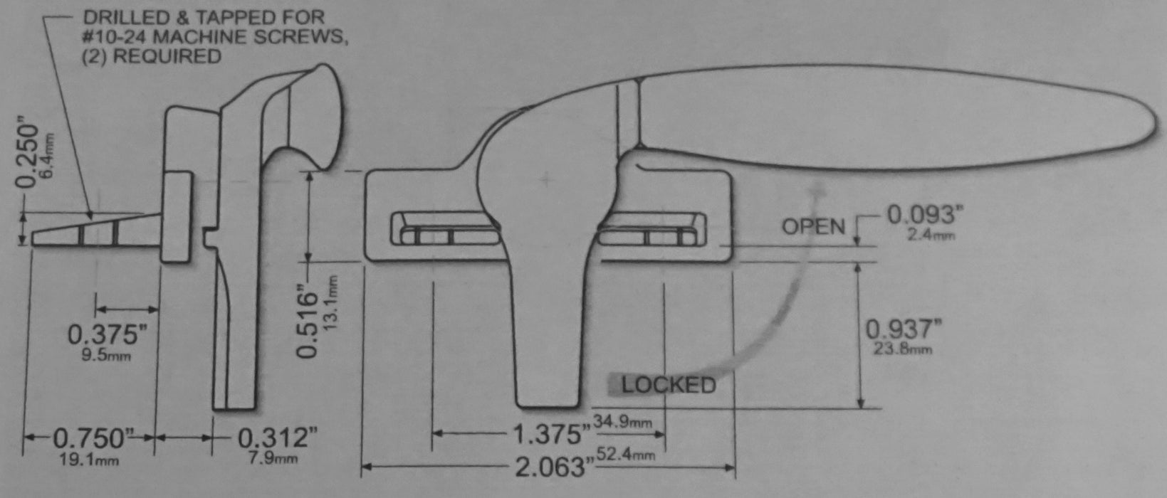 WRS Left Hand Angle Base Project Out Cam Handle - White Bronze