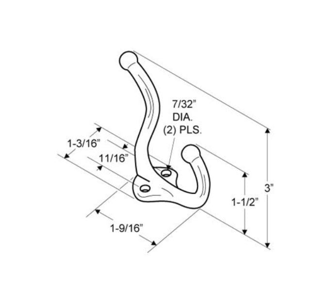 WRS 1-9/16" Two Prong Hook - Chrome