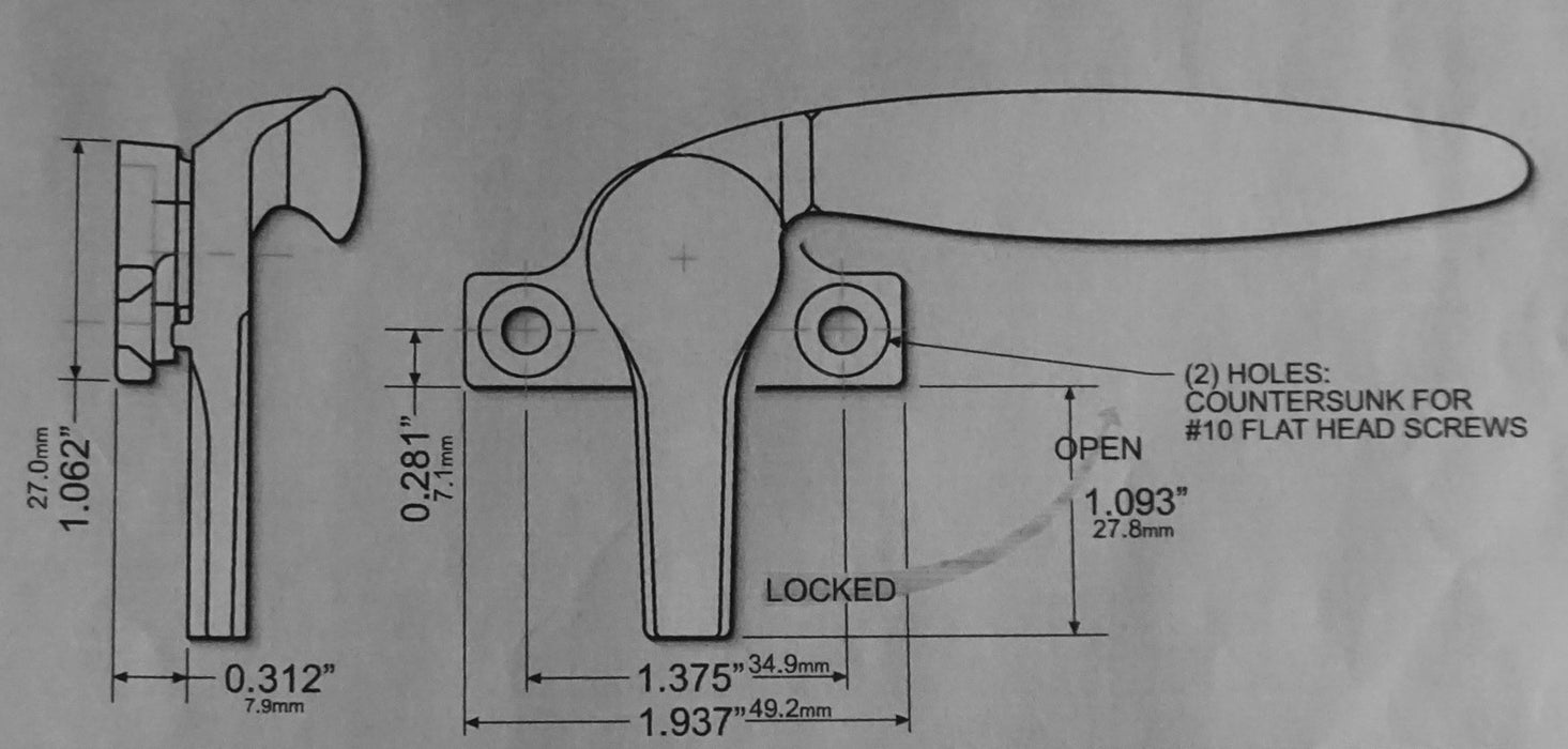 WRS 1.375" Project-Out Cam Handle - White Bronze - Left and Right Hands Sold Separately