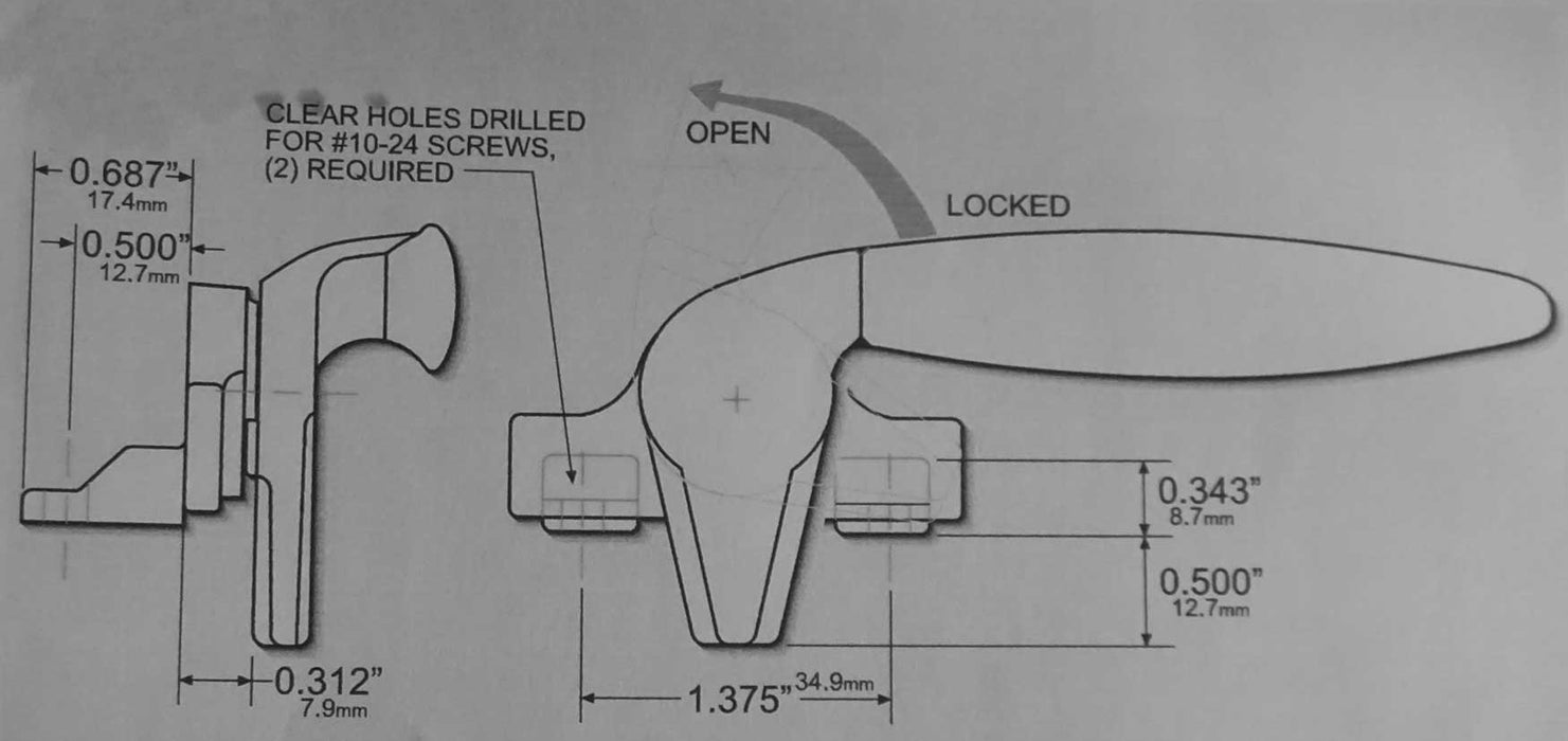 WRS 1.375" Angle Base Project-Out Cam Handle - Left or Right Hand