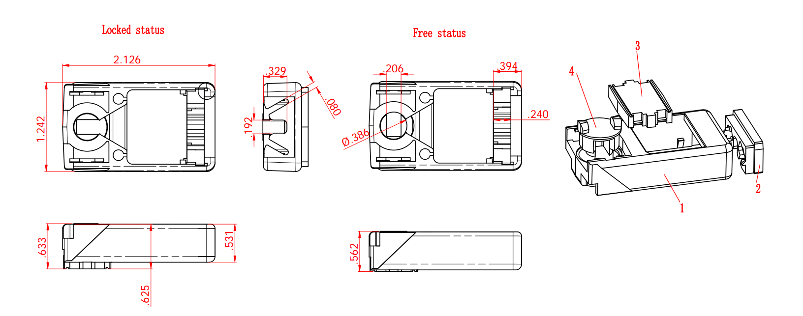 081-32 Diagram of WRS 1-1/4" Pivot Lock Shoe with Zinc Cam