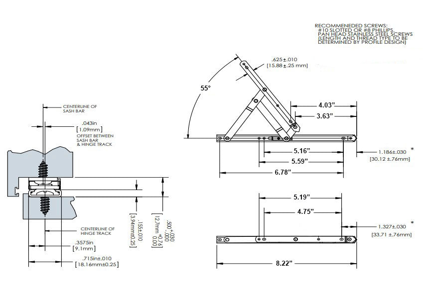 WRS Truth Hardware 8" Stainless Steel Standard Duty 4 Bar Hinge