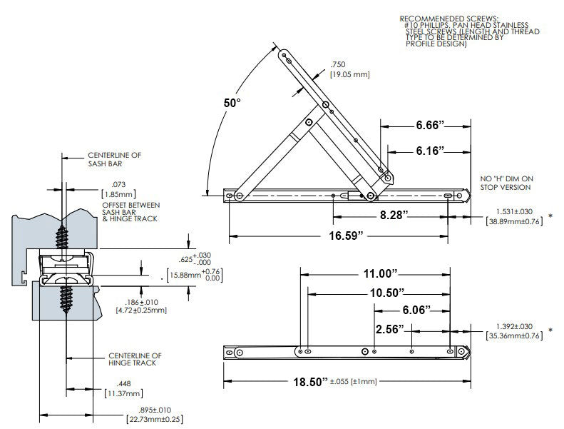 WRS 18" Stainless Steel Heavy Duty 4-Bar Hinge with Stop