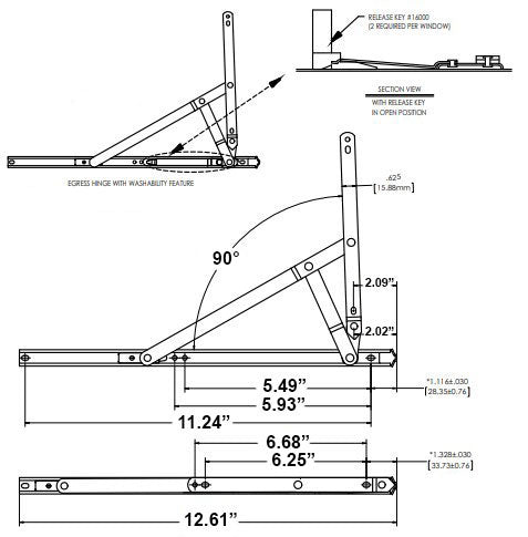 WRS 12" Stainless Steel Truth Hardware Standard Duty Egress 4-Bar Hinge