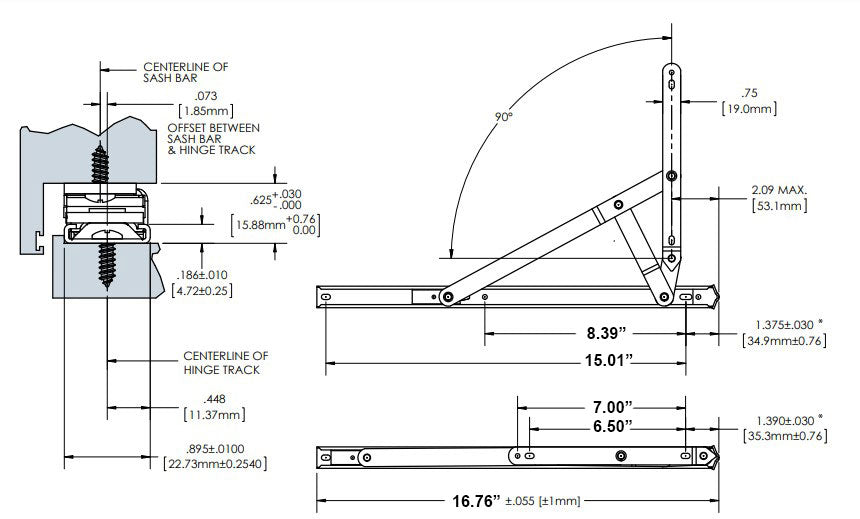 WRS Truth Hardware Heavy Duty 16" 4-Bar Egress Casement Hinge with Stop