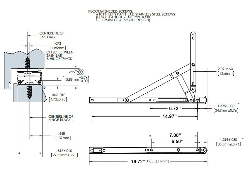 WRS Truth Hardware Heavy Duty 16" Stainless Steel 4 Bar Hinge - Egress/Washability