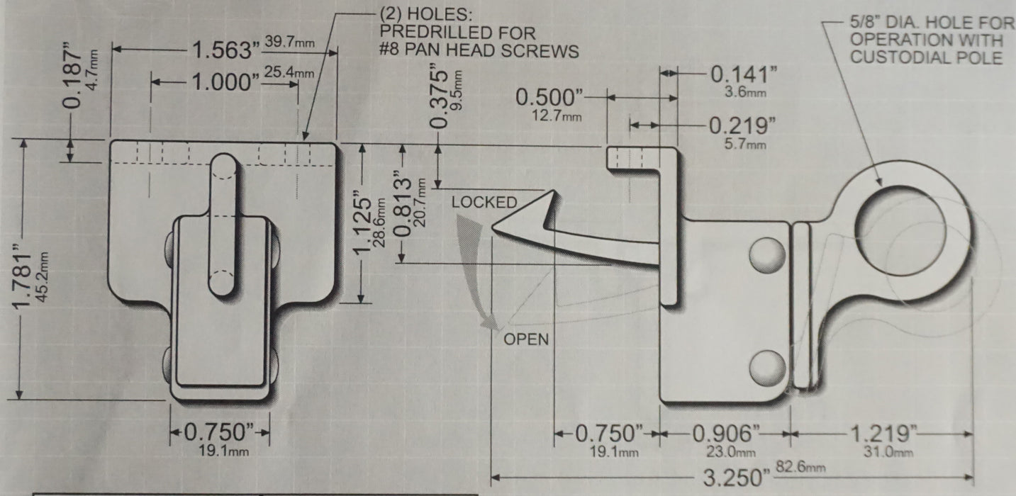 WRS 1.781" Pole Operated Spring Catch - White Bronze