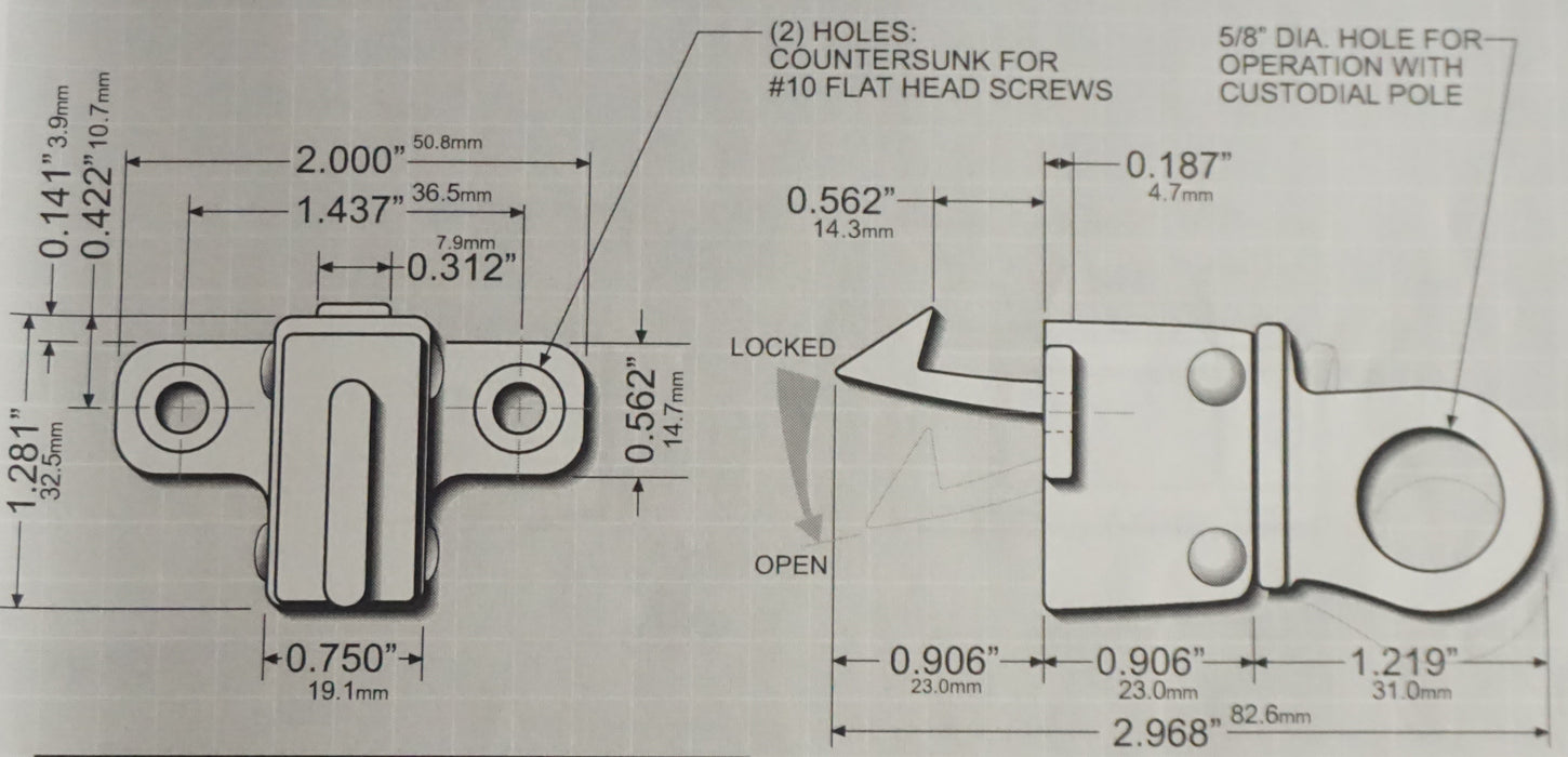 WRS 1.281" Pole Operated Spring Catch - White Bronze