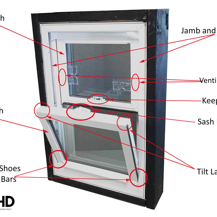 Parts of a Tilting Double or Single Hung Window