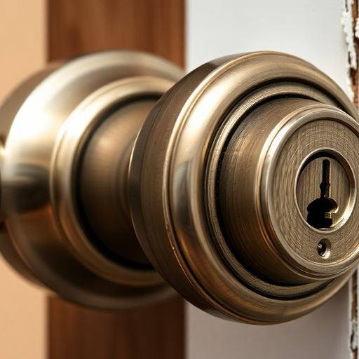 Close-up of a spinning deadbolt lock on a door.