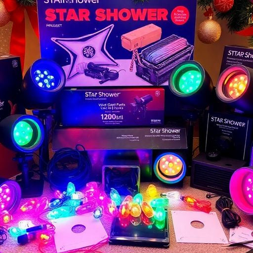 Variety of Star Shower replacement parts for holiday decorations.