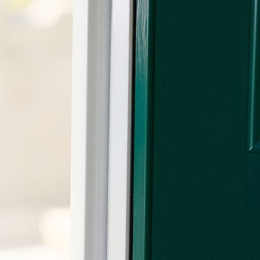 Weatherproofed door with weather stripping and snug fit.