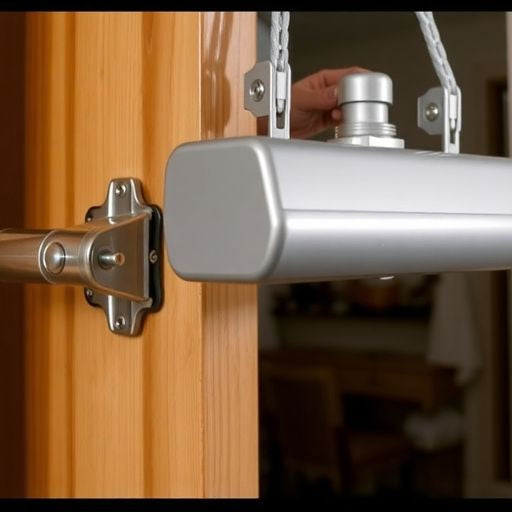 Photograph of installing a door closer on a door.