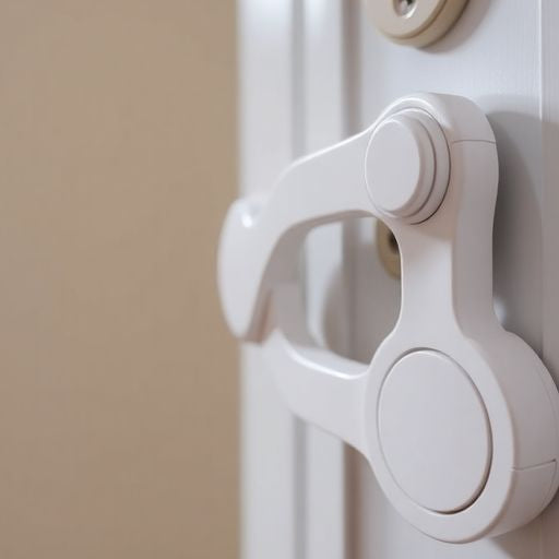 Close-up of a child safety lock on a door.