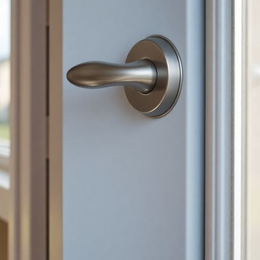 A Larson storm door with a stylish handle.