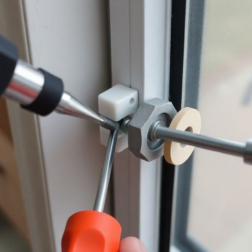 Close-up of RV window crank replacement process.