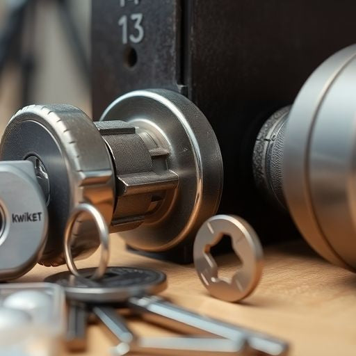 Close-up of a Kwikset lock rekeying process.