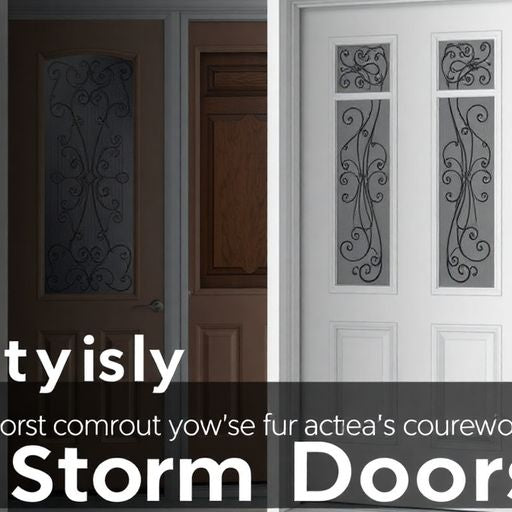 Stylish storm doors in various colors and designs.