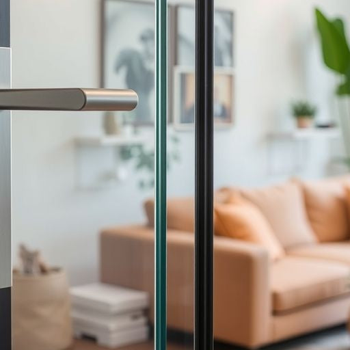 Modern sliding door handle on glass door