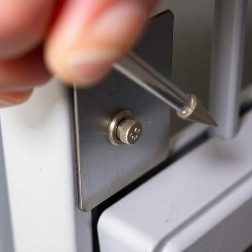 Person removing one-way screw from a security door.