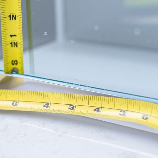 Measuring tape against a shower door for installation.