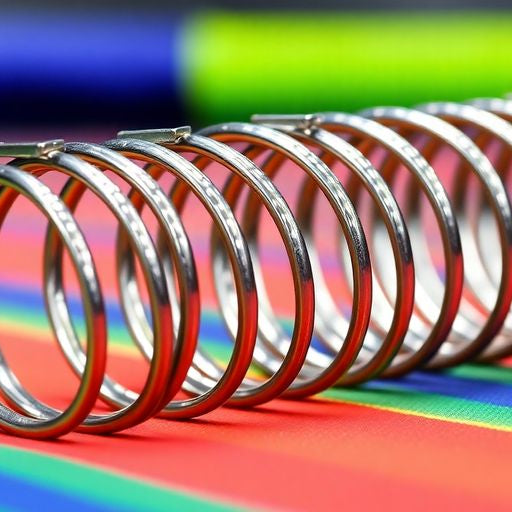 Close-up of trampoline springs on a colorful mat.