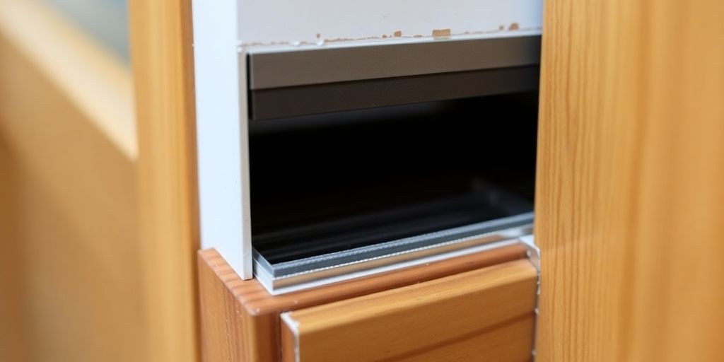 Close-up of door with new kerf weatherstripping installed.