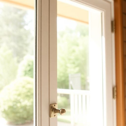 A modern storm door with clear glass and bright light.