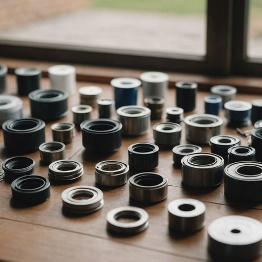 Assorted window screen repair parts on a wooden table.