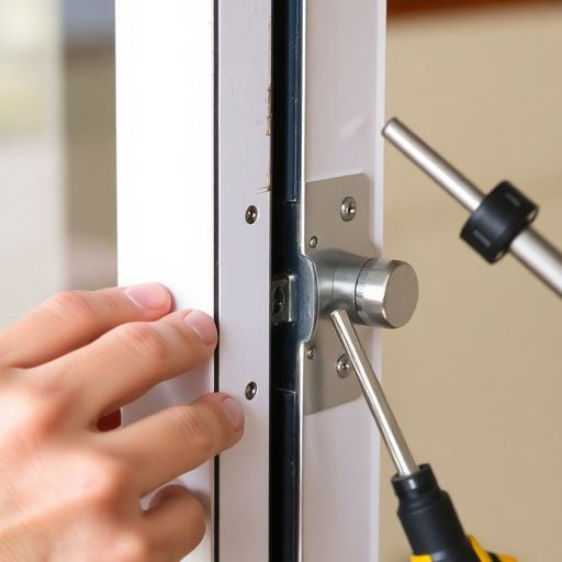 Sliding glass door lock replacement with tools and mechanism.