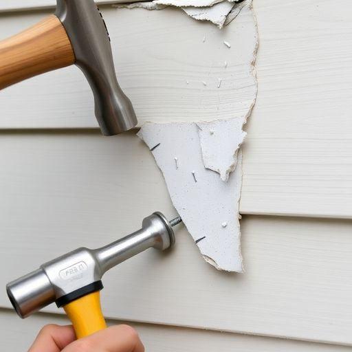 Homeowner replacing vinyl siding on a house.