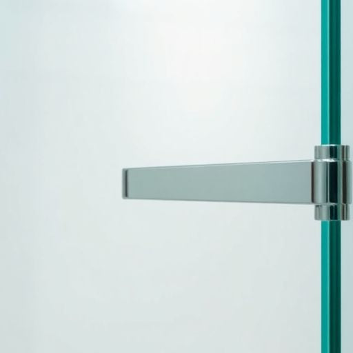 Close-up of modern slip-on shower door handle.