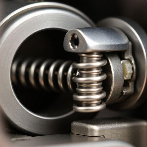 Close-up of a spring lock mechanism.