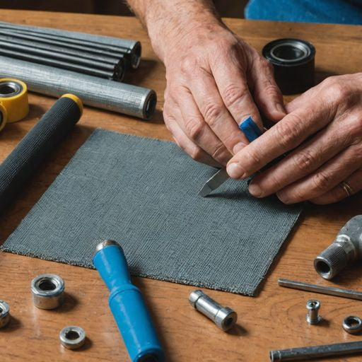 Hands holding window screen repair parts