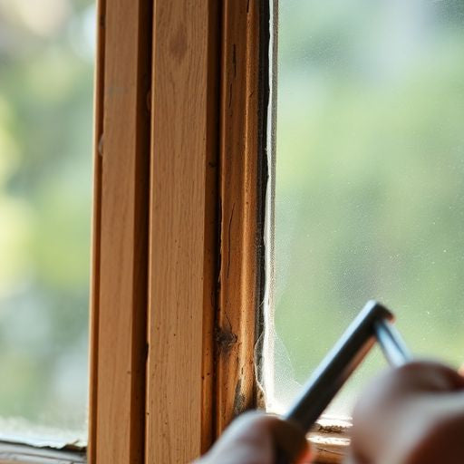 Old window being reglazed with fresh materials.