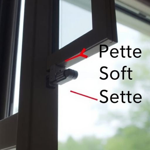 Close-up of Pella casement window hardware adjustment.