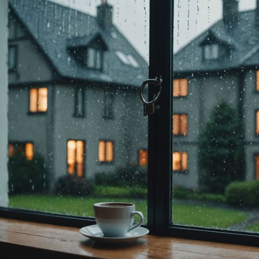 Home with weather-sealed windows in rainy weather.