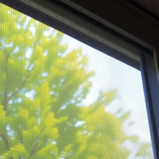 Close-up of a window with a mesh screen installed.