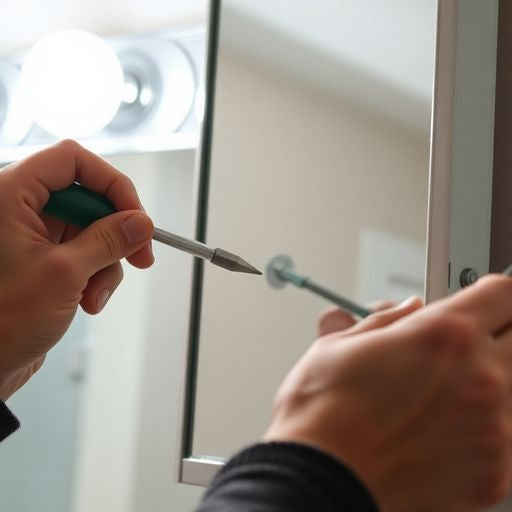 Person removing a medicine cabinet mirror with tools.
