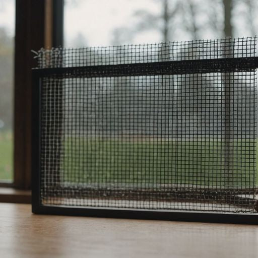 Assorted window screen parts laid out on a table.
